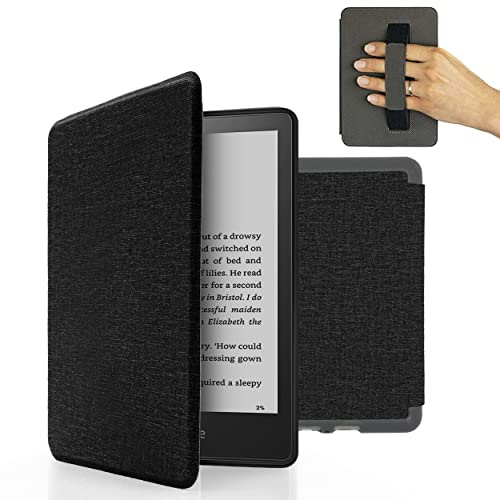 MyGadget Hülle für Kindle Paperwhite 11 .Generation 6,8 Zoll [ Modell : M2L3EK | M2L4EK Release: 2021 | 2022 ] mit Handschlaufe & Auto Sleep | Wake Funktion - Flip Case in Schwarz