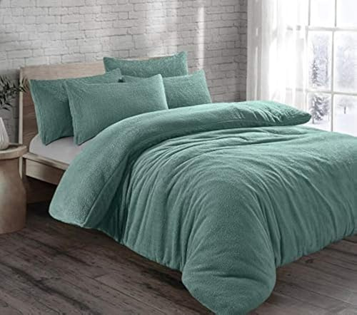 EXQUIZIT HOME® Set di biancheria da letto in pile con copripiumino super morbido in stile orsacchiotto con federe - Caldo e accogliente copripiumino invernale in pile (Verde acqua doppio 200cm x 200cm