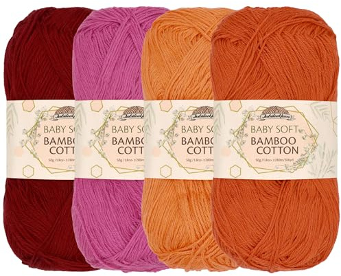 JubileeYarn Babyweiches Bambus-Baumwollgarn, 50 g/Knäuel, Orangetöne, 4 Knäuel