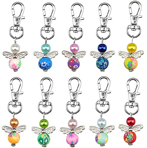 YunBey 10 Stück Schutzengel Anhänger Mini Geschenke, Schutzengel Schlüsselanhänger, Perlenengel Anhänger Gastgeschenk für Hochzeit, Mitbringsel Weihnachten, Kommunion Deko