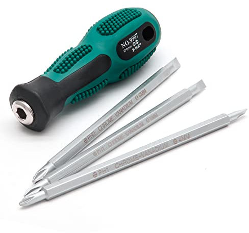 LDEXIN 6 in 1 Magnetic Ratcheting Screwdriver, 2-Way Slotted & Phillips Screwdrivers, Magnetic Screwdriver with Double End Bits, PH1 PH2 SL4 SL5 SL6