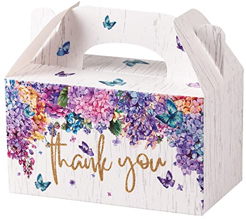 Giiffu Gable Treat Boxes, Rustic Candy Box Wedding Favor Boxes Paper Gift Boxes for Bridal Shower Birthday Party Rustic Wedding, 6.3 x 3.54 x 3.54 Inches (White Wood Grain Floral, 12-Pack)