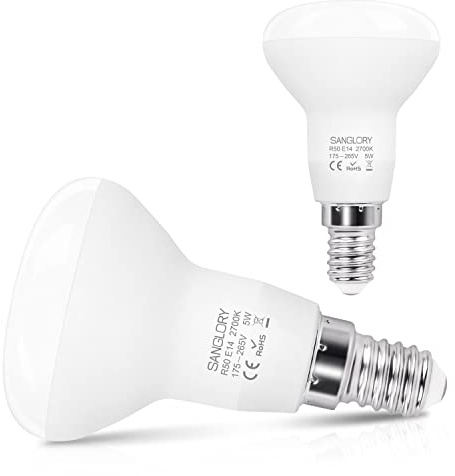 SanGlory LED Reflektor R50 E14 LED Warmweiß, 5W ersatz für 40W Glühbrine, LED Birne E14 2700K, 510LM, E14 LED Strahler R50 Reflektorlampe, 120° Abstrahlwinkel, Nicht Dimmbar, 2er Pack | entspricht 40Watt Glühbrine, R50 E14 LED Reflektor, 120° Abstrahlwinkel, E14 LED Leuchtmittel, Nicht Dimmbar, 2 Stück