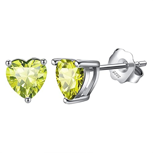 Bellitia Jewelry Pendientes de Botón de Corazón para Mujeres en Plata de Ley 925, Pendientes de Tuerca Chicas con Peridoto verde, Conjunto Joyas Mujer