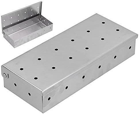 Alvinlite BBQ Smoker Box Grill Smoker Box Für Holzspäne, Holzkohle Gasgrill Fleisch Räuchern Mit Klappdeckel, BBQ Grill Und Smoker Zubehör Outdoor Smoker, Edelstahl
