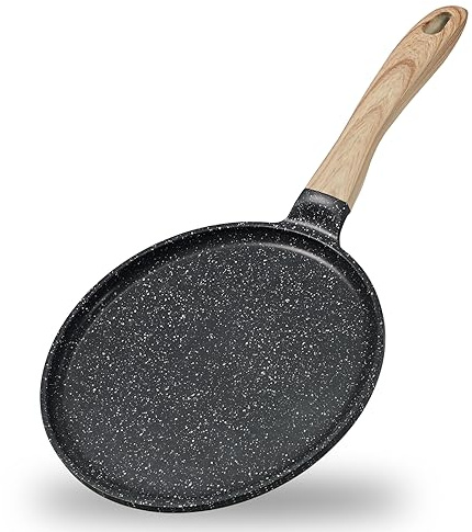 JEETEE Crepe Pan Nonstick, 9.5 Inch Comales Para Tortillas Griddle Pan for Stove Top, Granite Coating Flat Pancake Pan Dosa Tawa, PFOA FREE and Induction Compatible (Grey)