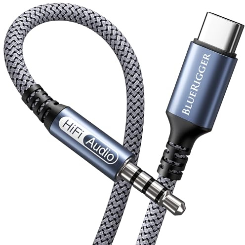 BlueRigger USB C to 3.5mm Audio Cable - (2M, Male AUX to USBC, Type C AUX Cord, USBC to Headphone Jack Cable, USB-C Dongle, Type-C to 1/8) - Compatible with Phone, Tablet, Laptop