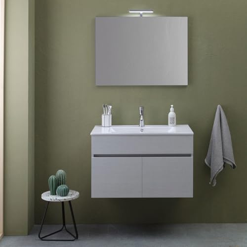 Kiamami Valentina - Mobile bagno sospeso da 80cm a 2 ante in grigio moon Silvia