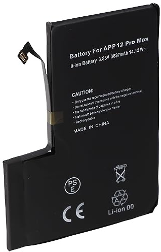 Batterie compatible avec Apple iPhone 12 Pro Max, Li-Polymère, 3,83 V, 3687 mAh, 14,13 Wh, intégrée, sans outils