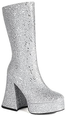 NMMAX Kvinnor guld paljetter stövlar plattformar superhöga tjocka klackar rosa mitt på vaden stövlar gotisk dragkedja kvinna silver glitterskor, SILVER, 37.5 EU