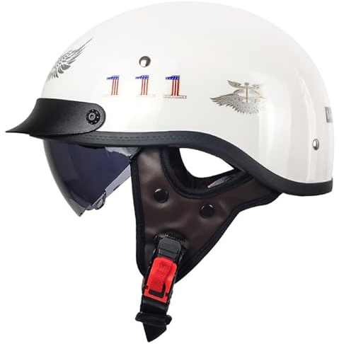 Mezzo Casco Da Motociclista Portatile Casco Scodella Con Visiera Sicurezza Estivo Casco Jet Scooter Cruiser Casco Aperto Caschi Cromwell Per Donna Uomo ECE Omologato 7,L:59-60CM