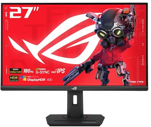 ASUS ROG Strix 27” QHD (2560x1440) HDR400 USB-C Gaming Monitor (XG27ACS), 180Hz,1ms, Fast IPS, 133% sRGB, Extreme Low Motion Blur Sync, G-Sync Compatible, DisplayWidget, Tripod Socket, 3 Year Warranty