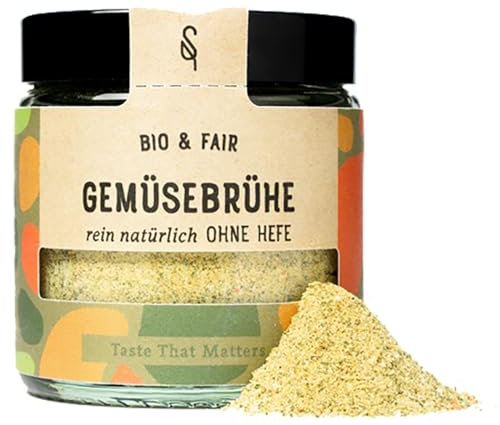 SoulSpice Bio Gemüsebrühe ohne Glutamate und Hefe - 80g Bio Gewürz mit über 50% Gemüseanteil für Suppen, Saucen, Eintöpfe - Gewürzmischung 100% Bio und Fairtrade