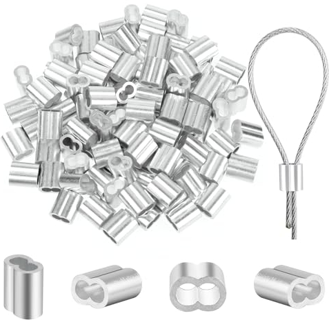 cobee Morsetti per funi da 2 mm, 100 manicotti in alluminio, 2 mm, morsetti a pressione, morsetti a doppio morsetto, morsetto per fune e cavo da 2 mm (2 mm)
