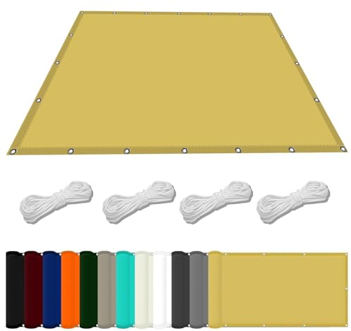 Segeltuch mit ösen 1.6 x 1.6 m Wasserdicht Balkon Sichtschutz Reißfest UV-Schutz nach Mass Polyestergewebe Mit Seil Schattenspender für Gewächshaus/Hinterhof, Creme Farben