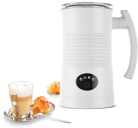 Mousseur à Lait Electrique 4 en 1,Mousseurs à lait Automatiques,Grande Capacité 350 ml，400W,Pour mousse de Lait Chaude et Froide Chocolat Chaud Latte Cappuccino Macchiato (Blanc)