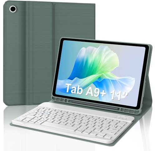 AVNICUD Clavier pour Samsung Galaxy Tab A9+ 11 Pouces 2023, Étui Clavier pour Samsung Tab A9+ 11 Bluetooth AZERTY Français Magnétique Coque avec Pen Holder, Vert foncé