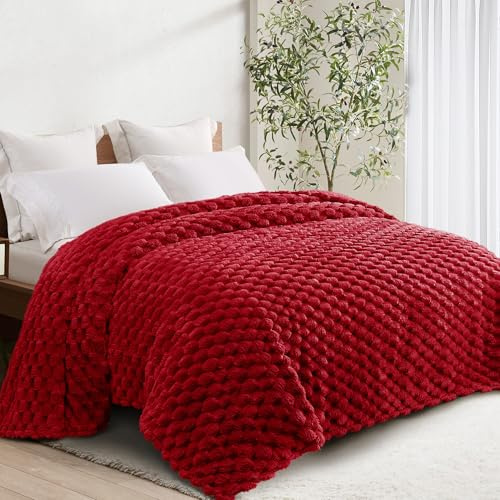 Whale Flotilla Soft 3D Jacquard Fleece King Size Bed Blanket, 230x264CM | Red, Lightweight Breathable Soft Cozy Blankets, All Seasons, Fluffy Microfiber, Bed Cover Sheet Bedspread Sofa Couch