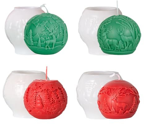 4 Stück Kerzenform Silikon Weihnachten Kerzenformen zum Gießen Silikon Handgefertigte Kerzenform Silikonform Kerze Kerzengießform Kerzen Silikonform Candle Mold Kerzen Formen für Weihnachten Deko