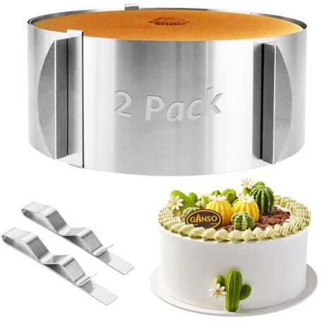 CYEER 2 Stück Tortenring Verstellbar Hoch 8,5CM, Edelstahl Backring Verstellbar 16-30CM, Kuchenring, Formstabile Tortenform mit Arretierung zum Backen und für die Torten-Zubereitung