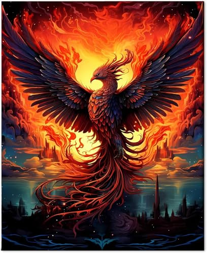 Gutluz måla efter siffror vuxna djur Phoenix – färg av siffror vuxen phoenix – måla efter siffror vuxen målarduk pensel – pysselset vuxen husdekoration (CD159)
