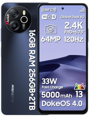 Blackview Shark Handy Ohne Vertrag 16GB+256GB, Helio G99, 120Hz 2.4K, 64MP, 2025 Smartphone, 6.78 FHD+, NFC, 13MP, 5000mAh akku mit 33W, 4G Dual SIM Handys Mit Premium Schutzhülle