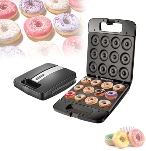 AHIOJEGX Mini Macchina per Ciambelle, Macchina per Ciambelle per la casa, Antiaderente Adatta ai Bambini, Macchina per daughnut con Riscaldamento su Doppio Lato, 16 Macchine per Ciambelle Piccole