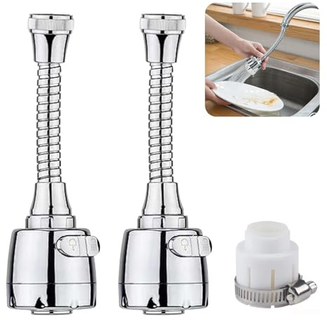 KASESSS 2 Stück Wasserhahn Verlängerung, 360° Schwenk Wasserhahnverlängerung, Faucet Extender mit Universal-Adapter, Verlängerung Wasserhahn, Tap Extension Schlauch für Zuhause, Küche, Badezimmer