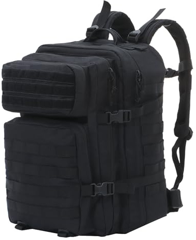 BWBIKE 40L taktiska ryggsäckar militär utomhus vandring ryggsäck vattentät kamouflage dagpack slitstark fjädrar armé 3 dagar Pack rymlig vandringsryggsäck, Svart, 40L