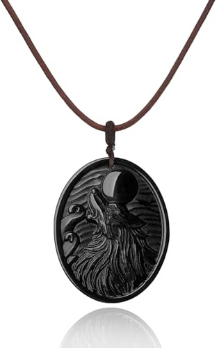 COAI Italienische Lederkette für Herren Braun mit Obsidian Anhänger Schwarz für Männer