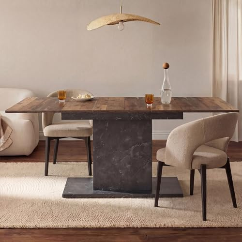 B&D home Esstisch Bosco | ausziehbar 120-160x80 cm 4-6 Personen Küchentisch Holztisch mit Säule für Esszimmer, Küche | skandinavisch modern Design | Texas-Eiche Optik, 11201-BM-EITE
