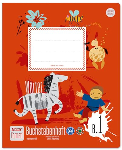 Formati Buchstabenheft B.1 Quart, 14 Blatt liniert | 100 % Recyclingpapier, ausgezeichnet mit blauem Engel und österreichischem Umweltzeichen, abgerundete Ecken