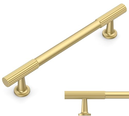 Amerdeco 10 Stück Möbelgriffe Gold 128mm Lochabstand, Zinklegierung Schubladengriffe & Schrankgriffe für Küchenschränke & Kleiderschränke UK0082