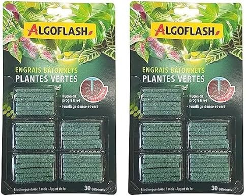 ALGOGLASH Engrais Plantes Vertes, Longue Durée, Apport de Fer, 30 Bâtonnets, ABAPAV30 (Lot de 2)