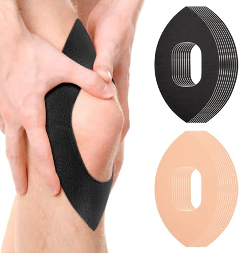Bandas de kinesiología para rodilla 20 unidades,precortadas para alivio del dolor de rodilla y apoyo,Vendaje Deportivo,banda elástica atlética para estabilidad de la rodilla(Color de piel y negro)