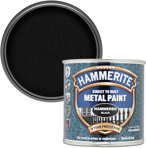 Hammerite Direct to Rust Metal Paint 250ml – Hammered Black Finish, Rust-Resistant, Quick-Drying Coating for Metal Surfaces, Ideal for Gates, Railings, Furniture, Indoor & Outdoor Use