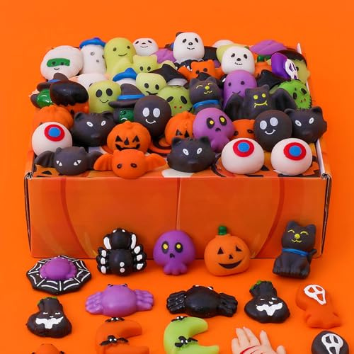 50 Stück Halloween Mochi Squishy Fidget Spielzeug - Weiche Stressabbau Toys für Kinder, Knicklicht Füllung, Partyspaß Geschenke für Trick or Treat, Schulbelohnung & Karnevalspreise