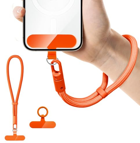 xuefenfei Pulsera Para Teléfono Móvil, Correa de Muñeca de Mano, Cadena de Teléfono Móvil, Correa Universal para Teléfono Móvil con Parche Ultrafino (Naranja)