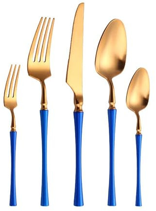 WDCDYQDH Vaisselle Bleu argenterie Ensemble Couverts 18/10 Acier Inoxydable Goud Couteau Fourchette et cuillère rétro 30 pièces Service de Table