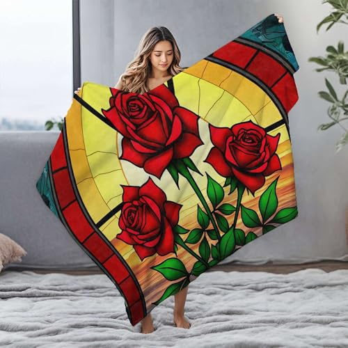 Manta de franela para cachorros, tres rosas rojas en vidrieras, cobija de franela para bebé (125 x 150 cm)