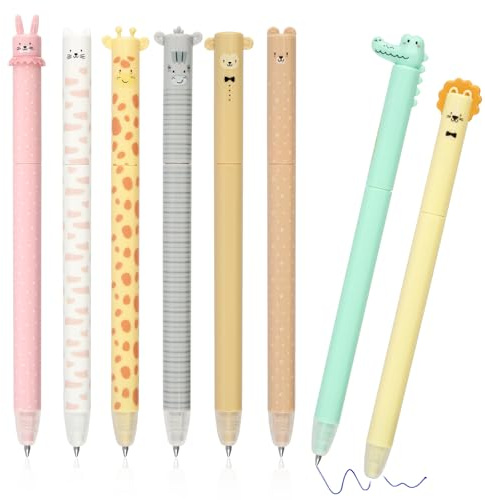 Radierbarer Kugelschreiber, 8 Cartoon Radierbare Stifte Tierstifte 0.7mm | Süße Gelstifte Radierbar, Erasable Pen mit Blau Mine für Kinder Studenten Schule Büro