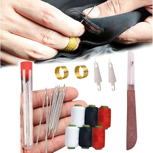Set di 37 attrezzi da cucito, kit di strumenti da ricamo, include 25 aghi in acciaio, aghi per la riparazione manuale, kit da cucito portatile per principianti, riparazione artigianale artigianale