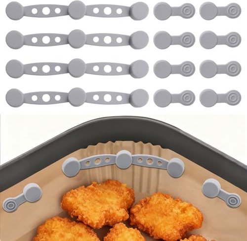 Druuzyl Hebilla de Silicona Magnética para Freidora de Aaire 12pcs Imanes para Sujetar Papel de Hornear Reutilizables, Sujetadores Magnéticos para Airfryer para Airfryer y Cocina, Gris