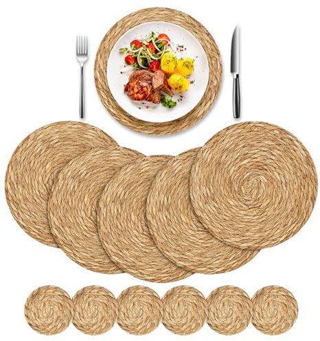 Lconvicely 6er Set Platzsets 30 cm Rund Natur Geflochtene Tischuntersetzer, Boho Landhaus Rustikaler Stil, Perfekt platzset rund für Esstisch, Küche, Heimdekoration, Party, Events