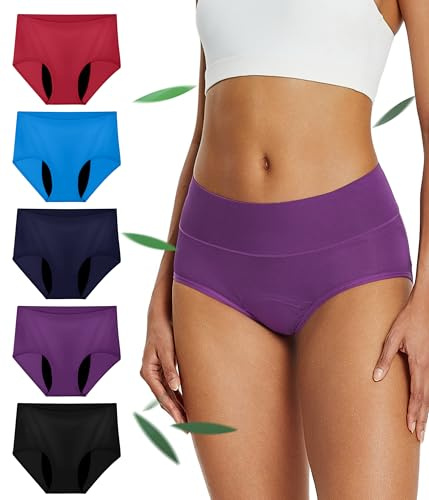 SUNCHIRI Women's Bamboo Incontinence Pants, 50ml Heavy Absorbency Leakproof Protective Knickers, Washable Reusable Bladder Leak Underwear for Postpartum 5 Pack (M, Multicolor01)