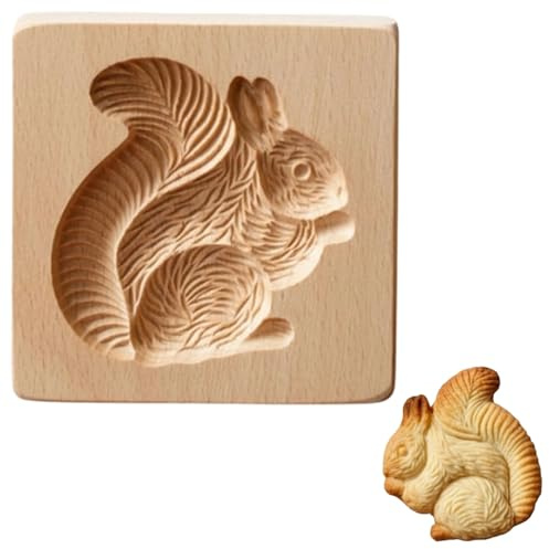 Squirrel Wooden Cookie Molds, 3D Carved Wooden Cookie Mould for Baking, Reusable Beechwood Biscuit Press Stamp for DIY Cookies, Gingerbread, Shortbread & Holiday Treats