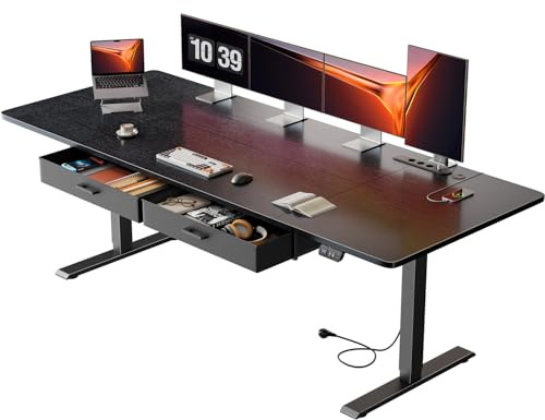 SOLAVERO Scrivania Regolabile in Altezza, 200 x 80 cm Scrivania Motorizzata con Presa, Porta USB-C, 2 Cassetti Rimovibili, Controlli Memoria e Sistema Anti-Collisio, Standing Desk Nero
