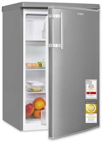 Exquisit Kühlschrank mit 4* Gefrierfach - 109 L Kühl-Gefrierkombi - Inox | Energieklasse E - 40 dB leise - LED-Beleuchtung - Elektronische Regelung - Wechselbarer Türanschlag - 95 L Kühlen & 14 L