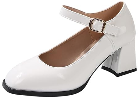 Traditional Shoes Women's Elegant Vintage Pumps Comfortable Dirndl Shoes Heel Shoes Straps High Heels Dance Shoes with Block Heel Festive Sling Pumps for Oktoberfest Mary Jane Shoes, O White, 8 UK