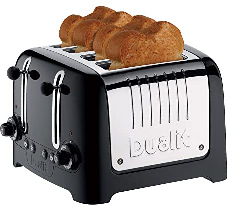 Dualit LITE Toaster 4 Scheiben Schwarz, Perfect Toast-Technologie | Peek-and-Pop®-Funktion, Auftaufunktion, Bagel-Funktion, klassisches Retro-Design, Maße 28×31×20 cm, Gewicht 2, 6 kg